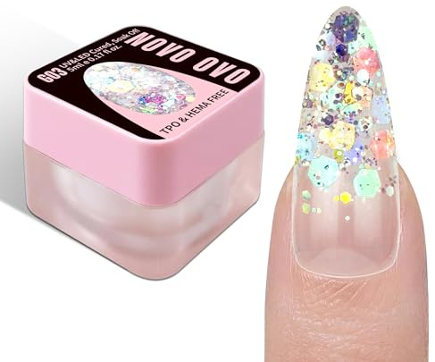 NOVO OVO Chunky Glitter Gel Nail Polish, G03 Iridescent Ice (Aurora Holographic) TPO & HEMA Free, High-Density Sparkle Confetti Varnish, Reflective Soak Off UV LED Manicure for DIY Nail Art 5ml
