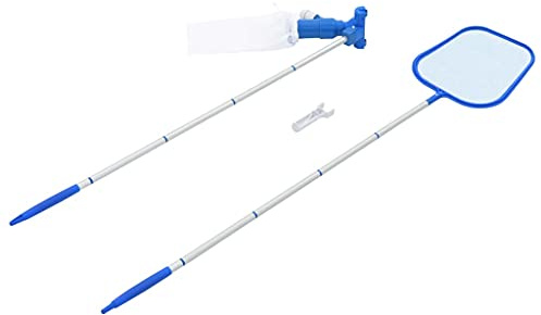 Kaloriko Kit d'entretien de piscine 2 pièces avec barre télescopique en aluminium 5 pièces, pelle à feuilles et aspirateur sous-marin, kit de nettoyage d'accessoires pour jacuzzi, spa, piscines hors