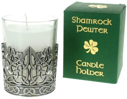 Shamrock Pewter Kerzenhalter im Kleeblatt-Stil mit Vanille-Duftkerze