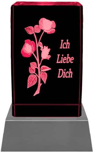 Kaltner Präsente Stimmungslicht - Ein ganz besonderes Geschenk: LED Kerze / Kristall Glasblock / 3D-Laser-Gravur Motiv Romantik Rose Ich liebe Dich