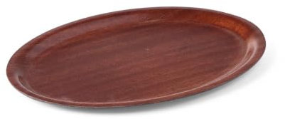 HENDI Serviertablett, AmberBox, oval, Rutschfester Gummibeschichtung, Schock- und bruchfest, flachem Rand, Gastro Tablett, Tablett, 290x210mm, Holzoptik