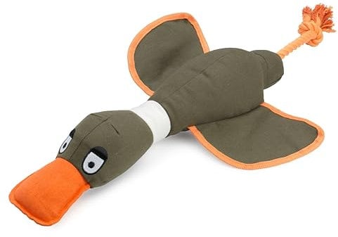 House of Paws Large Coco Duck, Cotton Canvas Thrower Dog Toy with Rope and Squeaker