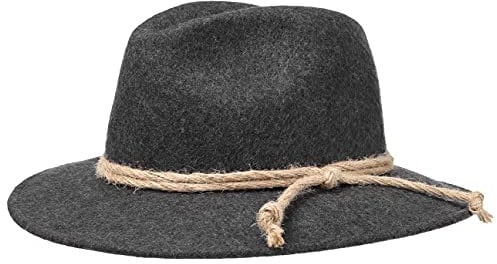 Lipodo Tiroler Berghut Trachtenhut auf Wollfilz mit Kordel Wanderhut Made in Italy Damen Herren Herbst Winter Travellerhut anthrazit S (54-55 cm)