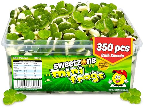 Sweetzone Mini Frogs Halal Sweets Tub - Retro Jelly Candy, Old-Fashioned Wine Gums, Bulk Tub of Sweets for Halloween & Parties, 805g, 350 Pcs - Perfect for Sweet Lovers & Candy Enthusiasts