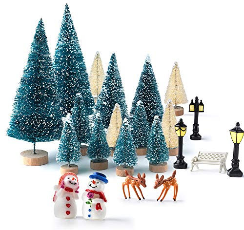 KUUQA 31 Stück Mini-Weihnachtsbäume, Modell Schnee, Frost, Bäume, Flasche, Bürste, Bäume aus Kunststoff, Winter, Schnee, Ornamente, Tablett, Bäume, Modell für Weihnachtsfeier, Basteln, Heimdekoration