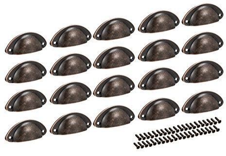 Sourcingmap Cup Pulls, Carbon Steel Shell Pull Handles Antique Copper for Dresser Kitchen Cabinet Drawer, 3.19 Length 1.38 Width,20 Pack