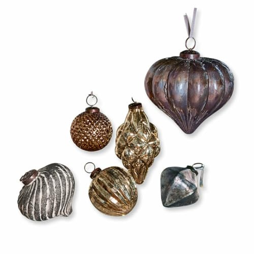 LOBERON Weihnachtsschmuck 6er Set Alva ,  blau | Weihnachten, Winter, Festtage, stilvolles Interieur, Mit Rauten-, Waben- & Linienprägung, Mundgeblasenes Glas, Antik-Finish