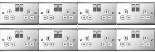Pack of 8 x BG Nexus NPC22W Polished/Mirror Chrome Twin Switch Sockets - 13amp