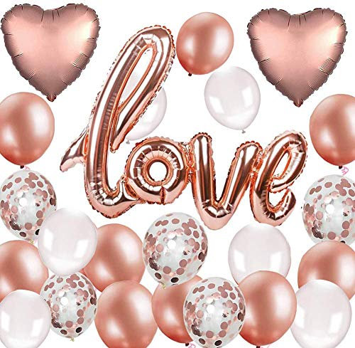 19 Stück Roségold Luftballon Hochzeit XXL LOVE Folienballon Rose Gold Folienballon Herz Konfetti Ballons Set für Geburtstag Heiratsantrag Hochzeit Party Valentinstag Dekoration