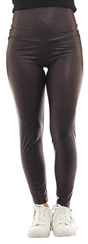 SYS Damen Leggings lang hoher Bund Hose Glanz-Matt Latex Lack Kunstleder Optik braun XXL