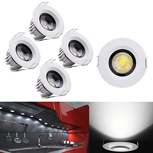 LED Einbaustrahler Set, Audor 5X 3W LED Deckenstrahler Schwenkbar COB Deckenspots Mini Klein Einbauleuchte Aluminium Spots LED Set für Weinschrank/Schrank/Küche/Wohnzimmer -Kaltweiss