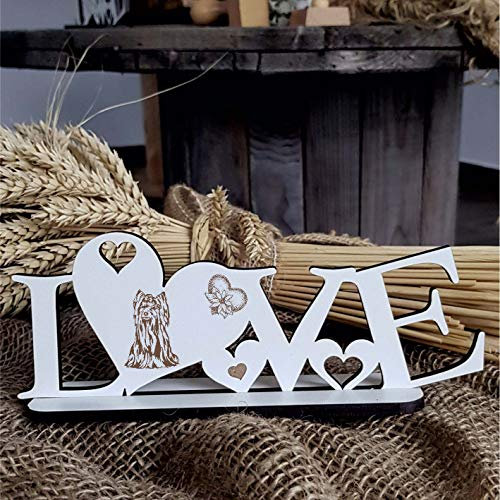 Deko Aufsteller LOVE mit Herzen und Hunde Motiv « YORKSHIRE TERRIER » Größe ca. 20 x 8 cm - Dekoration Schild Home Accessoires - Liebe Herz Hund Hunderasse