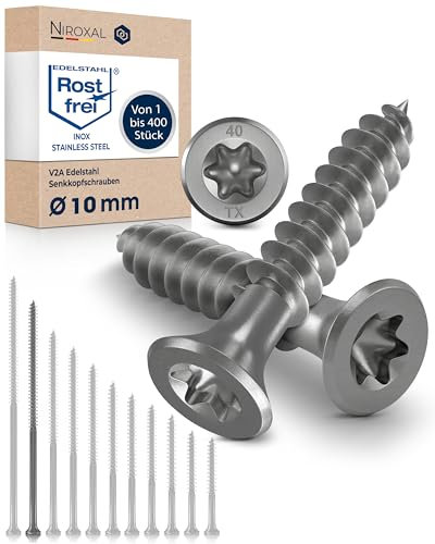 100x Vis à bois tête fraisée en Acier inoxydable Torx V2A vis inox 10x240 pour panneaux d'aggloméré Bois Filetage partiel 10mm fort 240mm long 100 pièce en acier A2