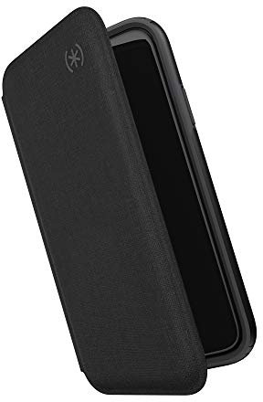 Speck iPhone 11 Pro Max Case - Presidio Folio - Wallet Flip Slim Protective Leather Folio Anti-Scratch Cover - Heathered Black/Slate Grey