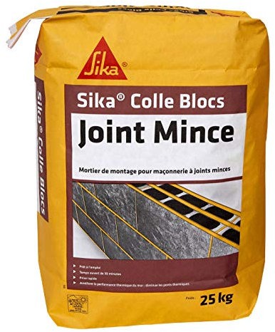 SIKA - Mortier de montage pour maçonnerie à joints minces, briques et blocs réctifiés - Sika Colle Blocs Joint Mince - Prêt à l'emploi - Prise Rapide - 25kg