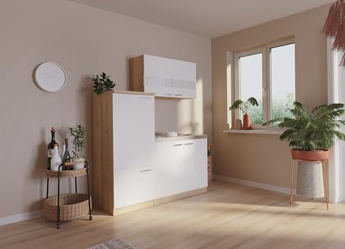 respekta Küche Miniküche Single Eiche Weiß Kühlschrank Luis 160 cm