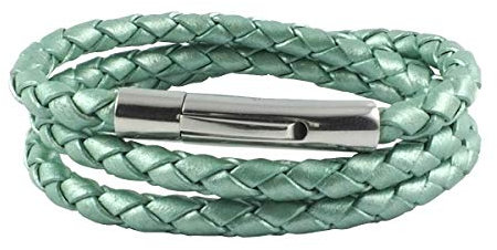 König Design Lederkette Lederband Leder-Armband 3 mm Herren Halskette Grün Metallsich 45 cm lang mit Hebeldruckverschluss geflochten