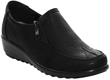 Cushion Walk Ladies Black Loafer Flats Shoes UK Sizes 4-8 (Black/Zip, UK Footwear Size System, Adult, Women, Numeric, Medium, 5)