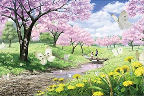 XiuTaiLtd 1000 Stück Rosa Kirschbaum Frühling Reise Landschaft Ölgemälde Erwachsenen Spiel Kinder Lernspielzeug Weihnachtsgeburtstagsgeschenk