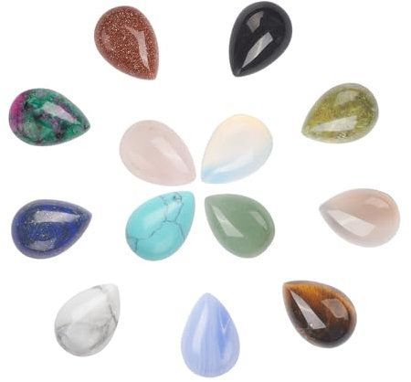 PandaHall 26Stk 13 Farben Teardrop Stone Cabochons Natürliche Lapislazuli Rosenquarz Edelsteinperlen Drop Crystal Cabochons Für Ohrring Halskette Armband Schmuckherstellung