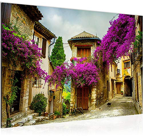 Runa Art Bild Blumen Toskana Modern Wandbilder Wohnzimmer 1 Teilig - Made In Germany - Italienische Gasse Flieder Flur 607715b