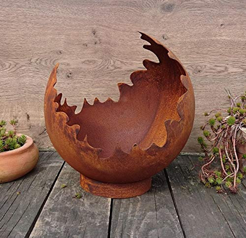 terracotta-toepfe-de Deko / Feuerkugel / Pflanzkugel 20 cm aus Metall -hergestellt in der EU- Edelrost Rost mit Standring Windlicht Garten Pflanzgefäß Blumentopf