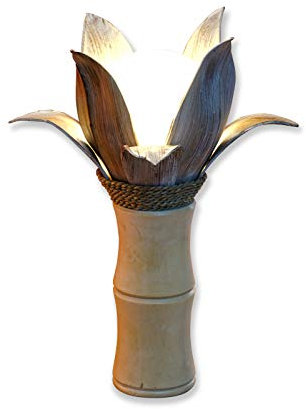 Bambus Rohr Tischlampe LIHUE - 48 cm Tisch Lampe mit Lampenschirm aus Kokosnuss, geeignet für Wohnzimmer, Flur, Schlafzimmer oder Wintergarten