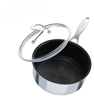 Circulon SteelShield C Series Stainless Steel Saucepan 18cm / 1.9L - Induction Saucepan with Lid with Hybrid Non Stick, Metal Utensil Safe & Dishwasher Safe Cookware