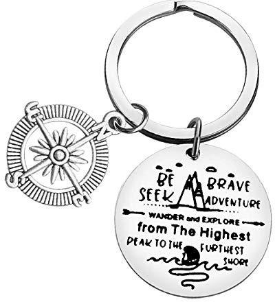 Traveling Keyring Adventurist Gifts Be Brave Seek Adventure Keychain Outdoor Lovers Mountains Gift For Wanderlust/Backpacker/Hiker Inspirational Gift For Men Women Teenager Graduation Gift For Him Her