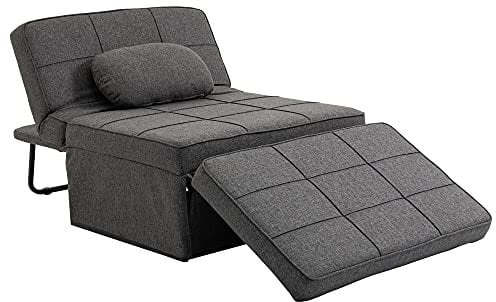 HOMCOM Chauffeuse 1 Place Fauteuil lit Convertible Dossier inclinable 5 Niveaux Repose-Pied Rabattable, Charge 200 Kg, châssis métal et Tissu Lin Gris