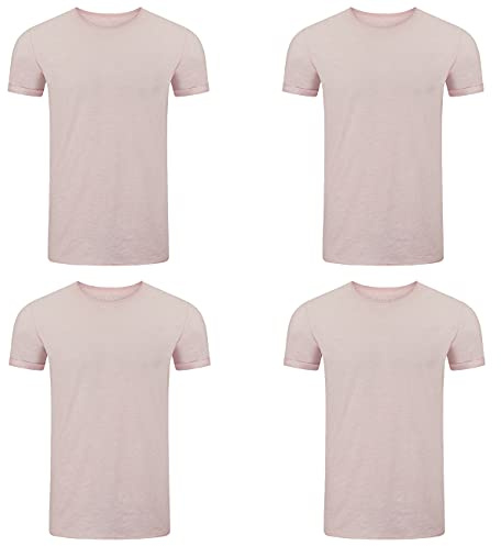riverso RIVMatteo Lot de 4 t-shirts basiques à col rond pour homme - Manches courtes - Couleur unie - 100 % coton - S M L XL XXL - 3XL 4XL 5XL, Rose clair (13200), XXXXL