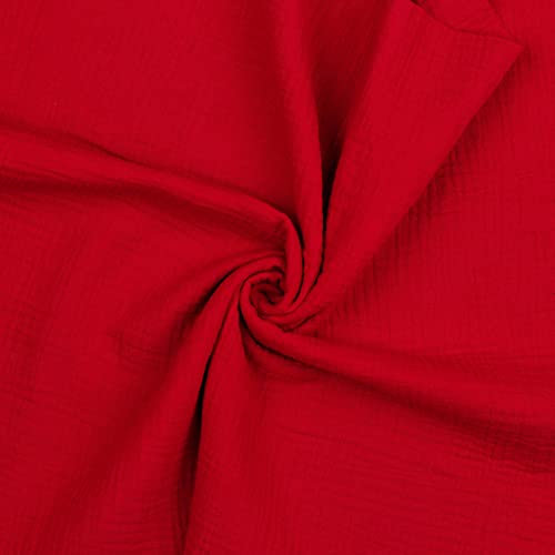 VmG-Store Double Gauze Musselin Stoff Tex zertifiziert Uni Meterware über 40 Farben 100% Baumwolle (020 I Rot, 200 x 135cm)