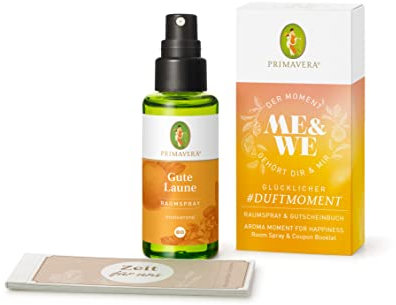 PRIMAVERA Geschenkset Glücklicher Duftmoment - Gute Laune Raumspray bio und Gutscheinbuch