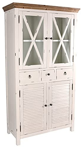 H4L Vitrinenschrank Creme weiß Schrank Vitrine Vintage Wohnzimmerschrank Flurschrank