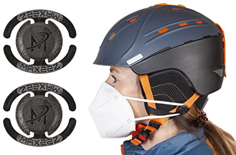 MAXEEZ Maskenhalter Skihelm Fahrradhelm schwarz | genial einfache Montage am Helmriemen | Maskenhalterung Skihelm Snowboardhelm Schutzhelm
