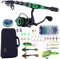 Angelrute und Angelrolle Sougayilang Combos, Teleskoprute aus Kohlefaser, 12 + 1 BB Spinning Reel mit Transporttasche für Salzwasser und Süßwasser - 1,8 g