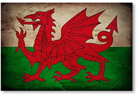 Postereck - 0339 - Vintage Flagge, Fahne Wales Cardiff - Unterricht Klassenzimmer Schule Wandposter Fotoposter Bilder Wandbild Wandbilder - Leinwand - 40,0 cm x 30,0 cm