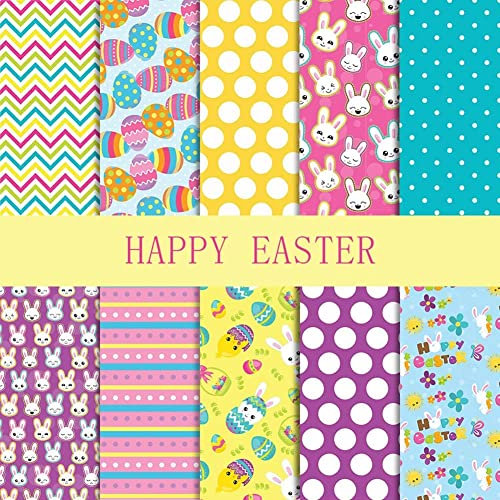 Stoffbündel, 25 cm x 25 cm, Oster-Baumwollstoff, Eier, Kaninchen, bedruckte Stoffquadrate, Nähstoff zum Quilten, Patchwork, Scrabooking, Tuch, DIY Handwerk, 10 Stück