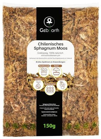 GebEarth® | Sphagnum Moos | Substrat für Orchideen, Bonsai und fleischfressende Pflanzen | Ideal für Kokedama, Vertikale Gärten und Stecklinge 【150g】