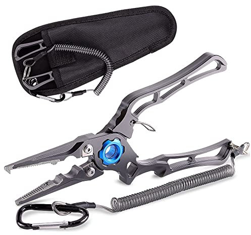 pinze da pesca Lega di titanio Pinze da Pesca Estrattore di ami da pesca multifunzione pinza per pesca a labbro con Cordino e Nailon Guaina Accessori per la pesca Regalo di pesca Grigio
