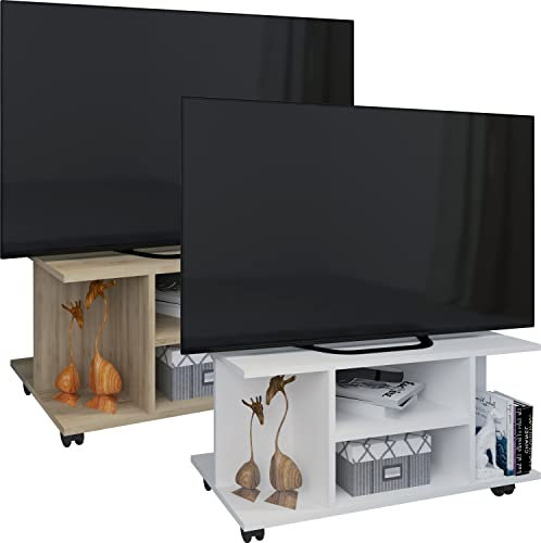 VCM TV Möbel | Lowboard | Fernsehregal mit Rollen | Maße H. 40 x B. 80 x T. 40 cm | Fernseh Möbel - Findalo Buche