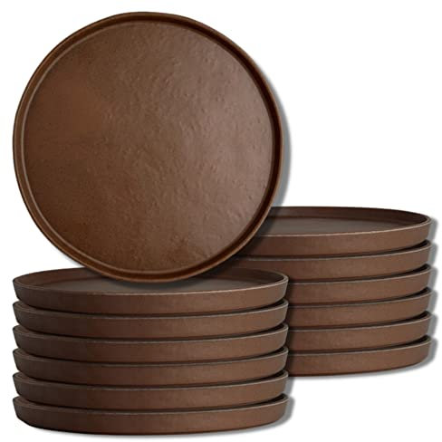 Creations Melamine Appetizer Salad Plates, Steelite Heavy Duty Unbreakable Commercial Foodservice Restaurant, Cali Redwood Copper Round 8.2, Modern Stackable Small Serving Dishes, 12 Set, Brown