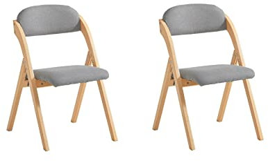 SoBuy Klappstuhl Holz gepolstert 2er Set - Ergonomischer Küchenstuhl & Esszimmerstuhl, Faltbar & Platzsparend, Fertig Montiert, Für Küche, Balkon, Büro, Hellgrau 47,5 x 77 x 59 cm FST92-Nx2