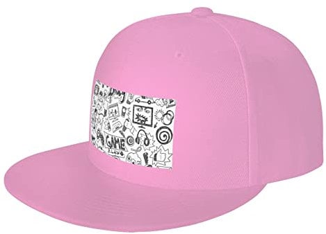 ASEELO Monochromer Skizzenstil Gaming-Druck Hut Visier Flaches Visier Baseballkappe Verstellbar Casual Hat, Pink, Einheitsgröße