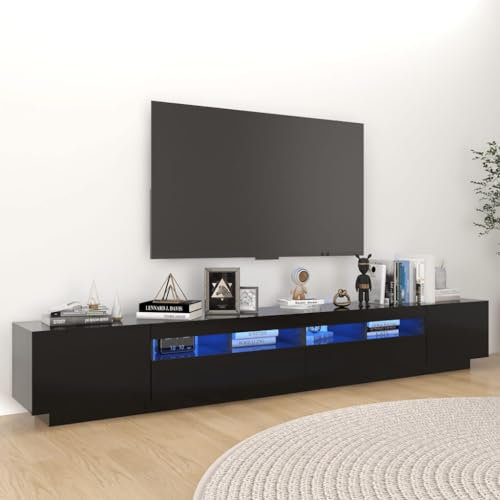 Higsose Meuble TV Salon avec Lumières LED RVB Noir 260x35x40 cm Aggloméré Armoire Multimédia Rangement Ample Ranger Soigneusement Lecteur DVD Appareil de Streaming Console de Jeu