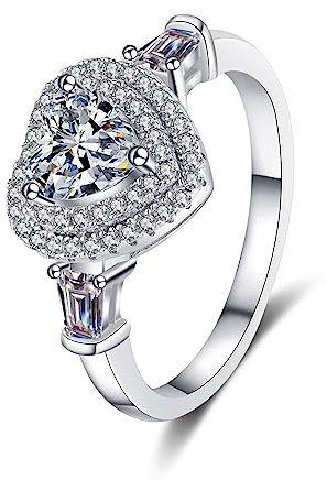 925er Sterling Silber Eheringe, Herzen Ringe Frauen Weiß Moissanite Ring 1ct Trauring Ehering Verlobung Hochzeit Geschenk Größe 49 (15.6)