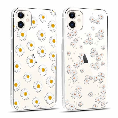 Yoedge 2 Stück Durchsichtig Blumen HandyHülle für Apple iPhone 11 Hülle Blumenn 6,1, Transparent Schutzhülle für iPhone 11 Case 3D Muster Design Aesthetic Mädchen Frauen Silikon Stoßfest Cover