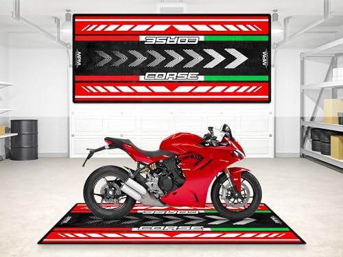 wibeart MPM Motorradmatte für Ducati-Motorradmodelle, waschbar, rutschfest, öl- und wasserabweisend, Parkmatte für Garage, Ausstellungsraum, Werkstatt | Größe 1: 86.6 x 39.4/220 x 100 cm