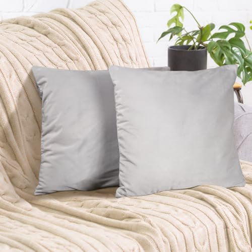 2er Set Sofakissen mit Füllung und Bezug 40x40cm weiche Kissenhülle mit Dekokissen Couchkissen für Sofa, Schlafzimmer, Wohnzimmer, Balkon, hellgrau Moonlight flauschig, mit verstecktem Reißverschluss