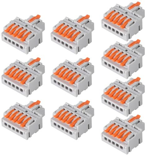 AITRIP 10PCS Lever Wire Connectors,Lever Wire Connectors, Quick Wiring Cable Connector Push-in Conductor Terminal Block(1 in 5 Out)